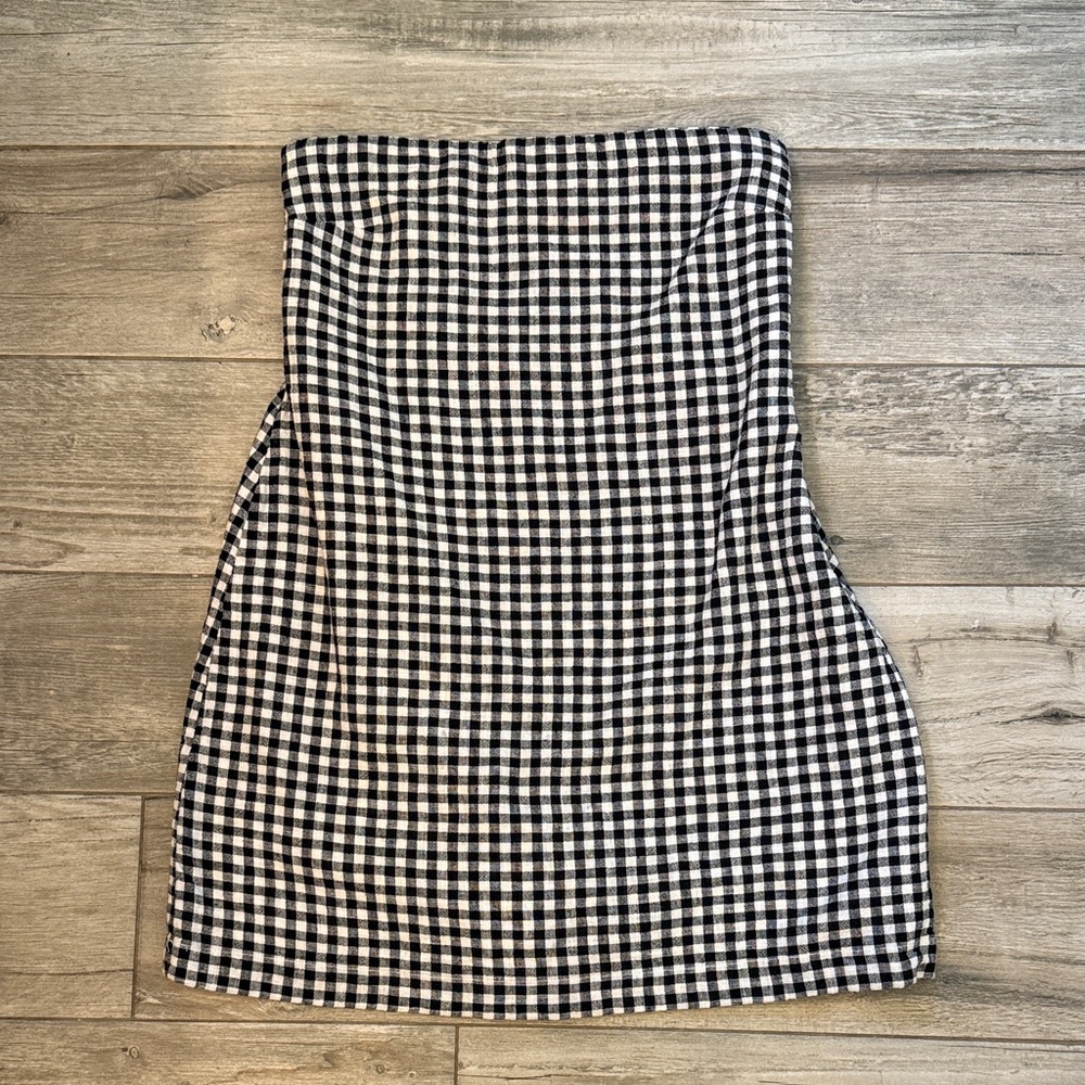 Abercrombie & Fitch Black and White Gingham Strapless Dress